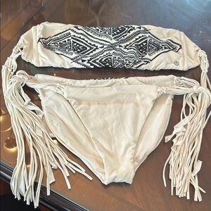 Billabong Cream and Black Fringe Bikini